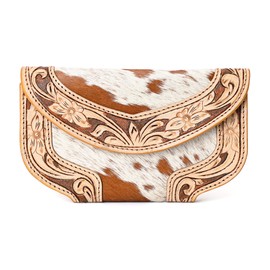Merbaa Women's Hand Tooled Cowhide Leather Trifold Wallet – Brown Ladies Purse – Premium Leather Wallet for Women