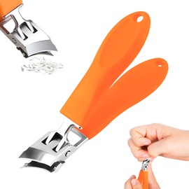 Wide Jaw Opening Anti-Splash Slanted Nail Clipper, Heavy Duty Nail Clippers for Thick Nails, Curved Toenail Clippers for Thick Toenails, Slanted Nail Clippers for Men Women Elderly (Orange Color)