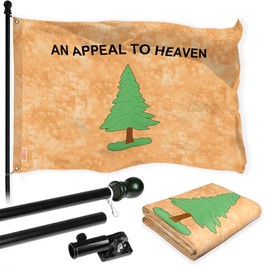 G128 Combo Pack: 6 Ft Aluminum Spinning Flagpole (Black) & An Appeal to Heaven Tea-Stained Flag 3x5 Ft, LiteWeave Pro Series Printed 300D Polyester | Pole with Flag Included