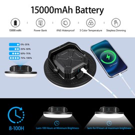 VAVOFO 4000LM 15,000mAh LED Camping Lantern Rechargeable, 3 Lighting Modes, 180LEDs ,Portable Tent Light with Magnet, IP65 Waterproof Hanging Light for Emergencies, Power Outages ,Hurricane(Blcak)