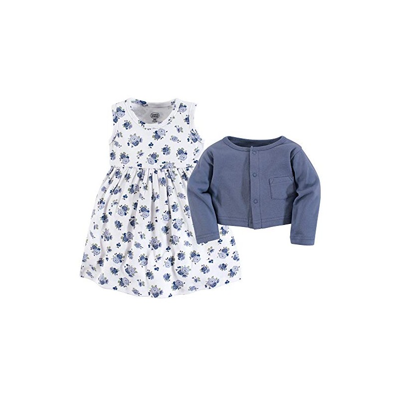 Luvable Friends - Vestido y cárdigan para niñas, Azul Floral,