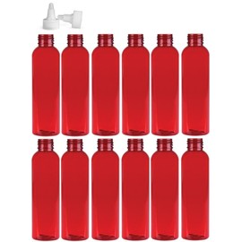 Premium Essential Oil 4 Ounce Cosmo Round Bottles, PET Plastic Empty Fillable BPA-Free, with Natural Twist Top Caps (Pack of 12) (Red)