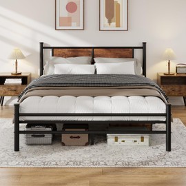 LUBEDCY Queen Size Metal Platform Bed Frame, Mattress Foundation with Headboard and and Footboard, No Box Spring Needed, Sturdy Steel Slat Support, Non-Slip and Noiseless, Easy to Assemble