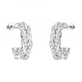 SOFIA MILANI - Women's Earrings 925 Silver with Zirconia Stones - Braided Stud Earrings, Sterling Silver, Cubic Zirconia