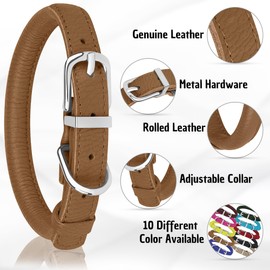 OOPSDOGGY Rolled Leather Dog Collar Soft Roll Collars for Small Medium Large Dogs Puppy (Brown, XL, 17"-21")