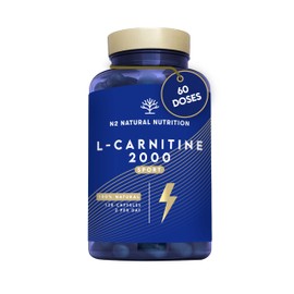 Natural L CARNITINE 2000 mg Tablets. 120 Capsules 2 Months. High Concentration Energy Pills. Improves Sports Performance, Muscle Recovery & Resistance. CE Manufactured. N2 Natural Nutrition