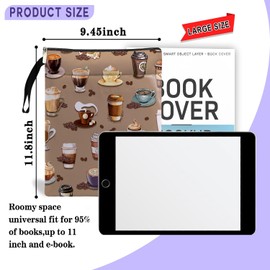 Book Sleeve for Book Lovers with Zipper Protector Paperback Cover, Washable Fabric Book Cover Gifts, Coffee Pattern Book Pouch Gifts for Girl Women Birthday Graduation Christmas Gifts (Brown 2, Large)