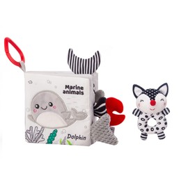 GIKOP Soft Baby Cloth Books 0-6 Months & Baby Soft Rattle Toys,3d Black And White High Contrast Crinkle Books For Infants, Sensory Books For Babies, Washable Non-Toxic Baby Stroller Book