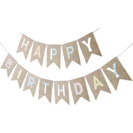 Happy Birthday Banner, 1 Set Happy Birthday Bunting Banner, Burlap Birthday Banner with 13 Pieces Swallowtail Flag, Macaron Happy Birthday Bunting Banner, for Birthday Party Decorations, multicolor