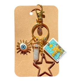 Rustic Copper Women's Bag Charms, Healing Stone Handbag Charms, Christmas Gifts for Her, Him, The Star Tarot Card Keychain, Natural Labradorite Stone, Evil Eye Jewelry, All-Seeing Eye, Chunky Zipper Pullers, Celestial Jewelry
