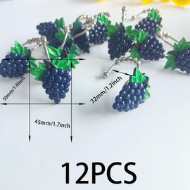 Decorative Grape Shower Curtain Hooks Rings Set of 12, Rustproof Metal S Shower Hooks with Resin Purple Grape Curtain Hooks, Farmhouse Fruit Theme Kids Bathroom Decor for Shower Rods (Grape)