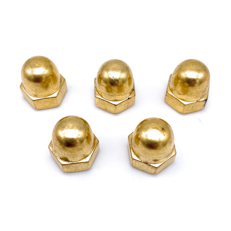 Pack of 5 Hexagonal Cap Nuts Brass M8 DIN 1587