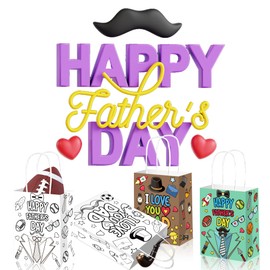 12pcs Fathers Day Gift Bag, Happy Father's Day Hand drawn Party Gifts Candy Handheld Paper Bag, Happy Fathers Day Printed Paper Gift Bags for Gift Packaging & Celebration Supplies