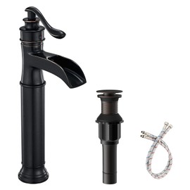 BATHFINESSE Oil Rubbed Bronze Waterfall Bathroom Sink Faucet, Deck Mount Single Handle Single Hole Vanity Faucet with Pop Up Drain & Supply Lines, Easy Install for Farmhouse & Commercial