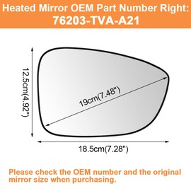 Senzeal Passenger Right Side Heated Mirror Glass Replacement for Honda Accord 2018 2019 2020 2021 2022 Rear View Mirror Replace 76203-TVA-A21 (Right Side)