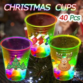 mishunyus 40 PCS Christmas Party Cups Glowing Christmas Flashing Theme Sticker Party Cups Decoration Cups for Christmas Party Cups Party Supplies, 8 Designs