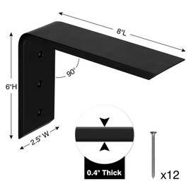 LuckIn Countertop Support Bracket 6 x 8 Inch, Heavy Duty Metal Corbels for Bar Top, Granite/Concrete/Wood Countertops, Up to 600lbs, Matt Black, 4-Pack
