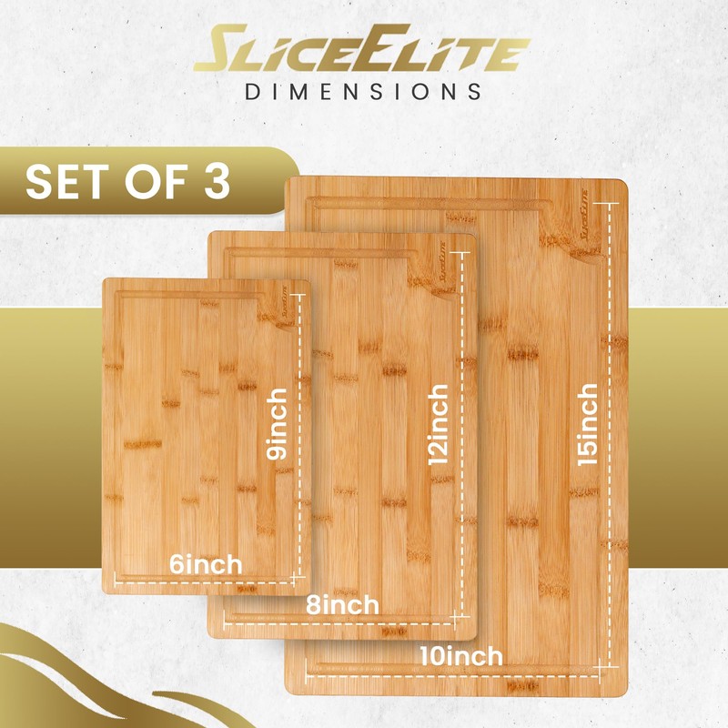 SliceElite 3pc Bamboo Cutting Board Set: Eco-friendly, durable chopping boards