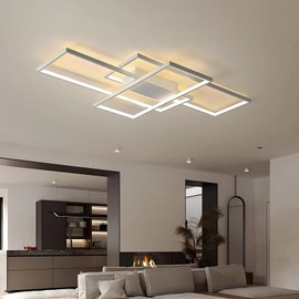 Huilefu Modern Dimmable LED Ceiling Light Fixture,with Remote Control 3 Color Selectable Flush Mount Ceiling Lamp Ceiling Lights for Sitting Room Kitchen Bedroom(White, 43.3 * 23.6 * 2.5 in)