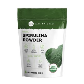 Kate Naturals Organic Spirulina Powder. Nutrient Dense Superfood Supplement (12 oz, USDA Certified, Non-GMO, Gluten- Free)