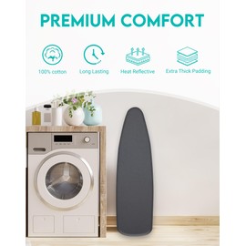 ZOES HOMEWARE 2025 Reinforced Ironing Board Cover and Pad, 15x54 Standard Size, Extra Thick Padding and Heat-Reflective Aluminium Coating, Multi-Layer Design with Elastic Edges Set, Black