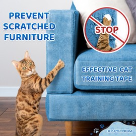 Cat Training Tape - 10cm / 4" Wide, 27.4m / 30yd Long - Scratch Deterrent for Furniture, Couch & Carpet - Double-Sided Scratch Protector Tape Roll - No Pins, Easy to Apply - by KapStrom