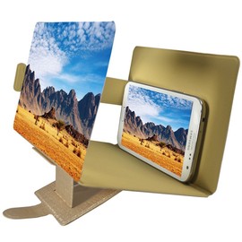 Universal portable folding smartphone 3D screen magnifier for all smartphone types. Smartphone screen magnifying glass with 3D effect. Gold / Gold / Hatchback /