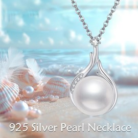 SHEAISRS Pearl Necklaces for Women Pearl Pendant Necklace Sterling Silver Single Pearl Necklace Jewelry for Christmas Anniversary Birthday Wedding Celebration