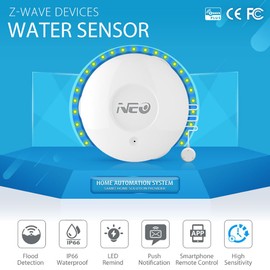 NEO Z-Wave Plus 700s Water Leak Sensor, Smart Water Detector for Home Security, Instant Alerts & App Notification, Requires Z-Wave Hub (Work with Home Assistant & Hubitat) with Long Range Probe