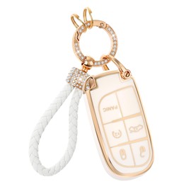 Slowrefine for Jeep Key Fob Cover with Keychain, for Jeep Grand Cherokee Renegade Wrangler Patriot Grand Commander, White, White