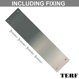 TERF® 300mm X 75mm Traditional Type Polished Stainless Steel Finger Plate 300mm X 75mm (12'' X 3'') Door Push Plate Finger Plate Including Fixing Screw - Pack of 1