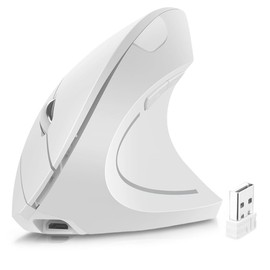 EASYTAO Mouse Inalámbrico Ergonómico Recargable, 2.4GHz Ratón Óptico Inalámbrico con Receptor USB para Mac y Windows, Diseño Ergonómico, 6 Botones, 800/1200/1600DPI, Protege el Brazo（Blanco）