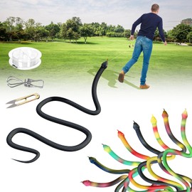 Chfory Snake Prank with String Clip, DIY Golf Snake Prank, Realistic Looking Snake Toy, Prank Prop for Teasing Friends, Rubber Snake Prank, Fake Snake Tricky Gag Gift (Black)