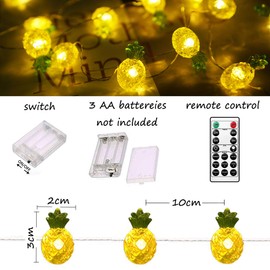 40 LED Pineapple Fairy String Lights Waterproof Battery Operated 8 Modes with Remote Control for Wedding, Party, Festival, Indoor, Outdoor (Pineapple)