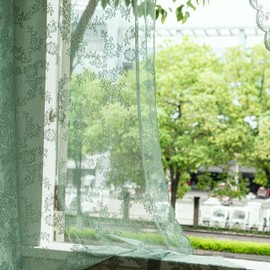 Sutuo Home Olive Green Lace Curtains for Bedroom Living Room 90 Inches Long 2 Set, Dark Hunter Sheer Panels Vintage Floral Embroidery Window Treatment Pair Christmas Decor, Rod Pocket, W57 x L90