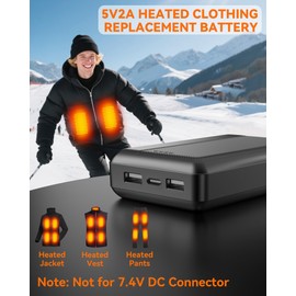 HotokGoo Upgraded Heated Vest Battery Pack - 5V2.4A 16000mAh USB Output Rechargeable for Heating Jackets Coats Pants Underwear Battery, with Charging Accessories