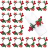 KAHEIGN Pack of 12 Christmas Napkin Rings Red Berries Napkin