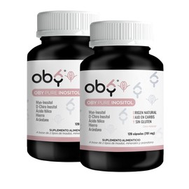 OBY Pure Inositol | 2 Pack - 240 capsulas (120 caps por frasco) | Myo Inositol, D-Chiro Inositol, Acido Folico, Hierro, Extracto de Arándano