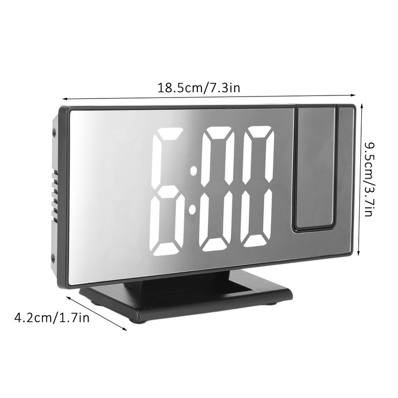 Projection Digital Alarm Clock USB Charging Automatic Dimming LED Mirror