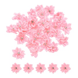PATIKIL 1.2 Inch Small Ribbon Flowers, 50 Pcs Satin Ribbon Flowers Mini Fabric Flowers for Crafts DIY Wedding Ornament Appliques, Pink