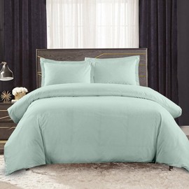 300-Thread-Count Original Percale 3pc Queen Duvet Cover Set 100% Cotton Percale, Superior Crispy Percale Weave, Queen Duvet Cover, Sea