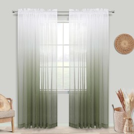 KOUFALL Sage Green Curtains Sheer 84 Inches Long Light Green and White Ombre Boho Curtains for Bedroom Living Room 2 Panels