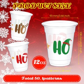 Yaomiao 50 Pcs Christmas Cups 12 oz Bulk Disposable Plastic Merry Xmas Cups Ho Ho Ho Christmas Party Drinking Beverage Cups for Winter Holiday Christmas Party Decoration Tableware Supplies