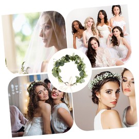minkissy 1 Piece Forest Wreath, Wedding Bride, Flower Headband, Leaf Crown, Bohemian Costume, Green Garland, Wedding Flower, Women Wreath Hat, Girl Headpiece, Polyester Fabric, Green