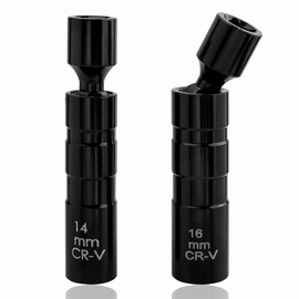 Yakamoz 2 Pieces Magnetic Spark Plug Socket Set, 14mm & 16mm Universal Thin Walled Joint Spark Plug Wrench 3/8 Inch Drive 12-Point Swivel Spark Plug Socket Removal Tool for Most Vehicles