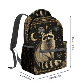 CUEBOS Raccoon Backpack for Adults Kids, 16.2 * 5.9 in Laptop Bag, Waterproof Polyester Travel Work School Gym Celestial Moon & Stars Backpacks, TeacherCasual Bookbag Office Business Gift Idea Decor