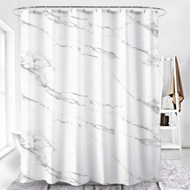 Alumuk Printed Shower Curtain, Anti-Mould, Waterproof, Washable, Anti-Bacterial Fabric, Polyester Bath Curtain with 12 Shower Curtain Rings, 180 x 180 cm, Marble