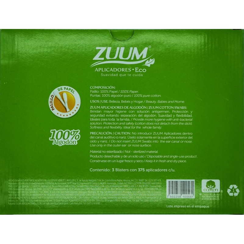 Set con 1125 Hisopos 100% de Algodon Biodegradables