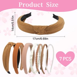 7 Stück Haarreifen Damen, Modische Haarbänder in Verschiedenen Stilen mit Perlen und Stoff, Rutschfeste Elegante Stirnbänder, Kunststoff Hairband, Mädchen und Damen Haarschmuck für Freizeit und Sport