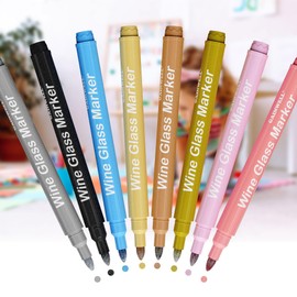 GAINWELL Wine Glass Markers, Set of 8 Non-Toxic Food-Safe Wine Glass Markers Washable - Can also be Used on Ceramic Plates, Dinnerware, Dries Fast, Easy Erase